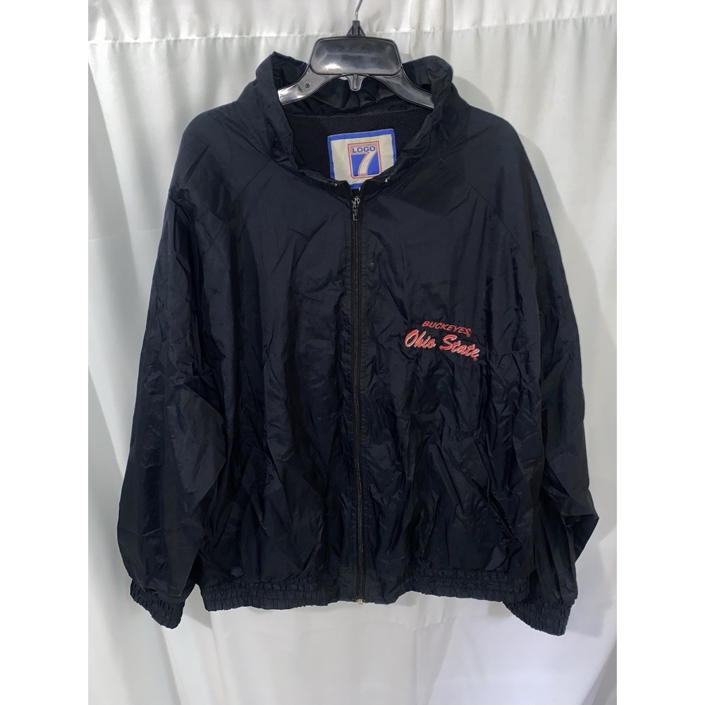 Vintage 90s Ohio State Buckeyes Logo 7 Black Windbreaker Jacket 2XL